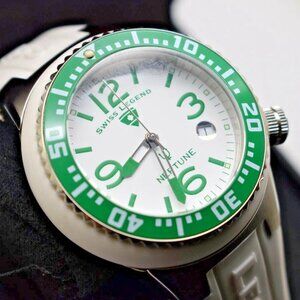 Swiss Legend Neptune Watch White Silicone Green Luminous Indices